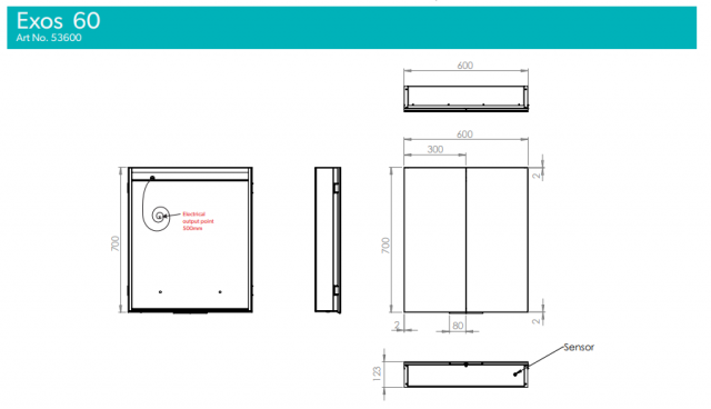 HIB 53600 Exos 60 LED Mirrored Cabinet 700x600mm