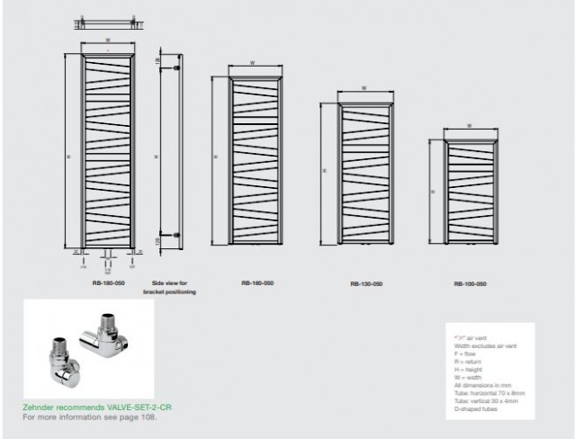 Zehnder RB100050557 Ribbon Designer Radiator 965x500mm 398w