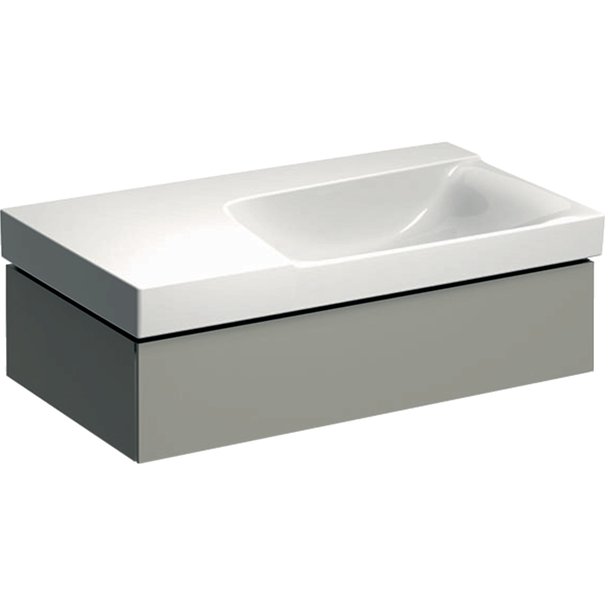 Geberit 500514001 Xeno2 900mm Asymmetrical Vanity Unit with Left Shelf & One Drawer - Grey (Basin not included)