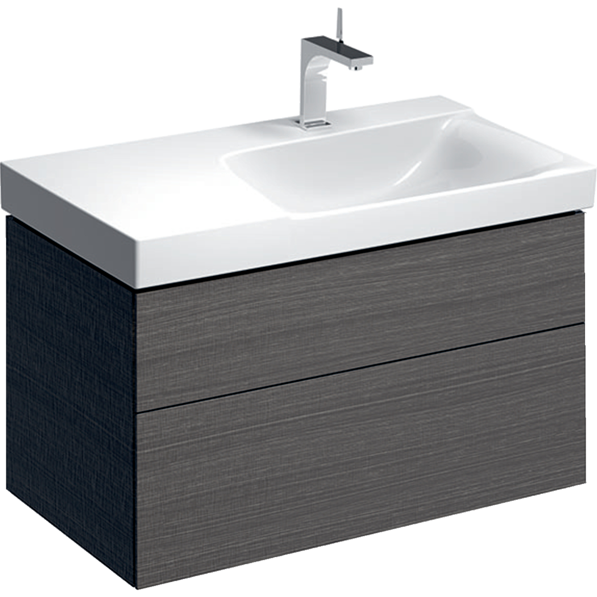 Geberit 500516431 Xeno2 900mm Asymmetrical Unit with Left Shelf & Two Drawers - Scultura Grey (Basin not included)