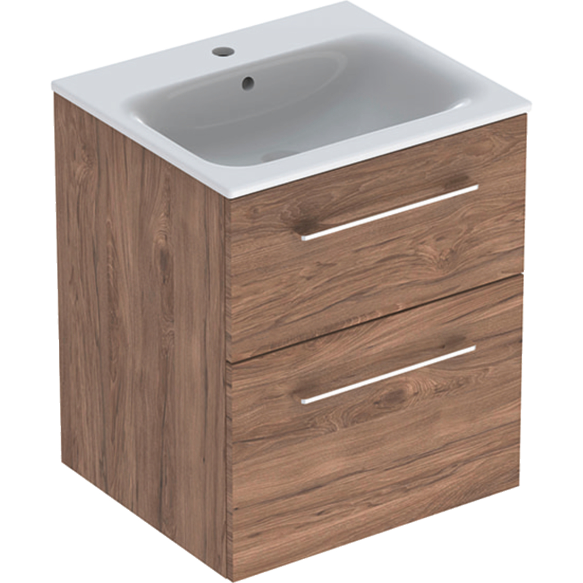 Geberit 501234001 Square S 550mm Slim Basin & Two Drawer Vanity Unit - Hickory