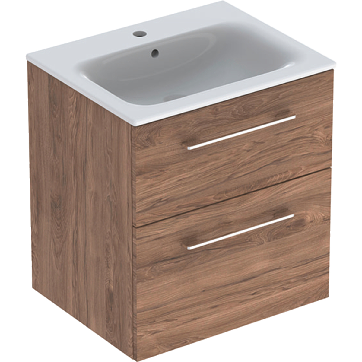 Geberit 501238001 Square S 600mm Slim Basin & Two Drawer Vanity Unit - Hickory