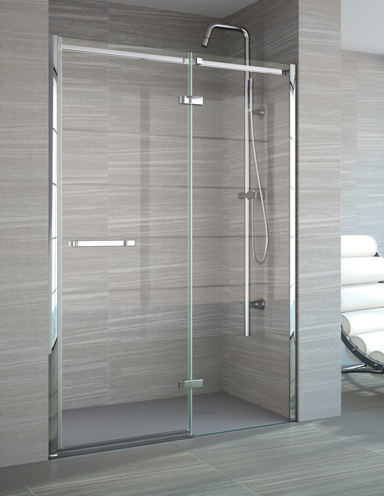 MERLYN Series 8 Frameless Hinged Shower Door & In-Line Panel - 900+mm Corner Fitting [A0611Y0] [SIDE PANEL NOT INCLUDED]