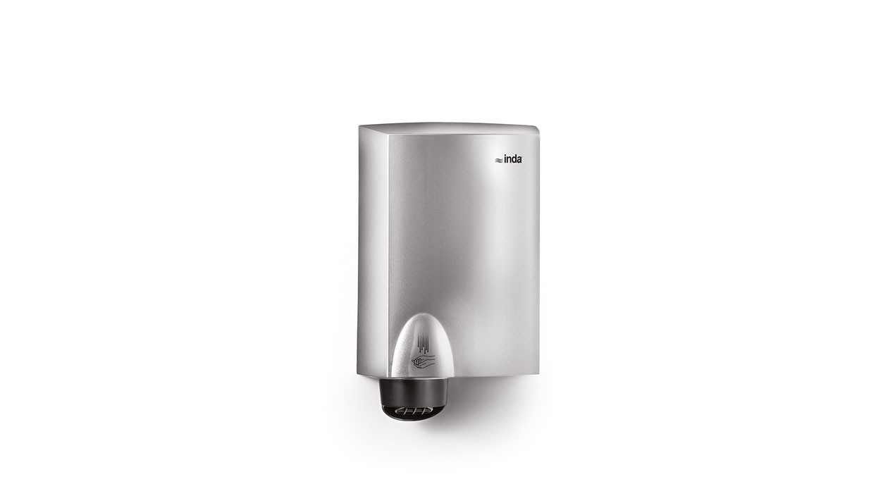 Inda Hotellerie Automatic Hand Dryer 19 x 32h x 10cm. IP23 220/240V - 1300/1500W CE - Silver [AV474ASL]