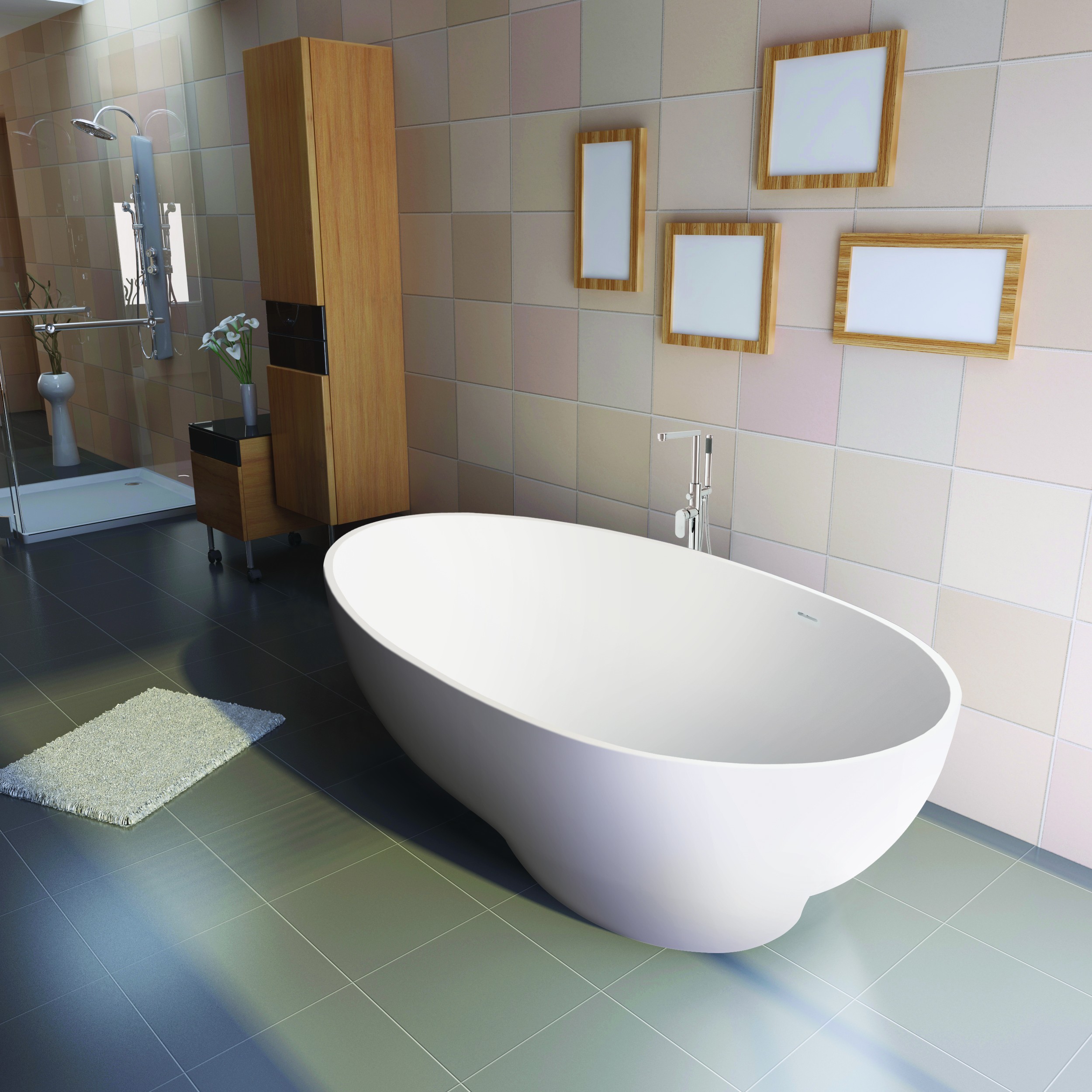 BC Designs BAB062IG Gio Solid Surface Bath 1645 x 935mm Industrial Grey