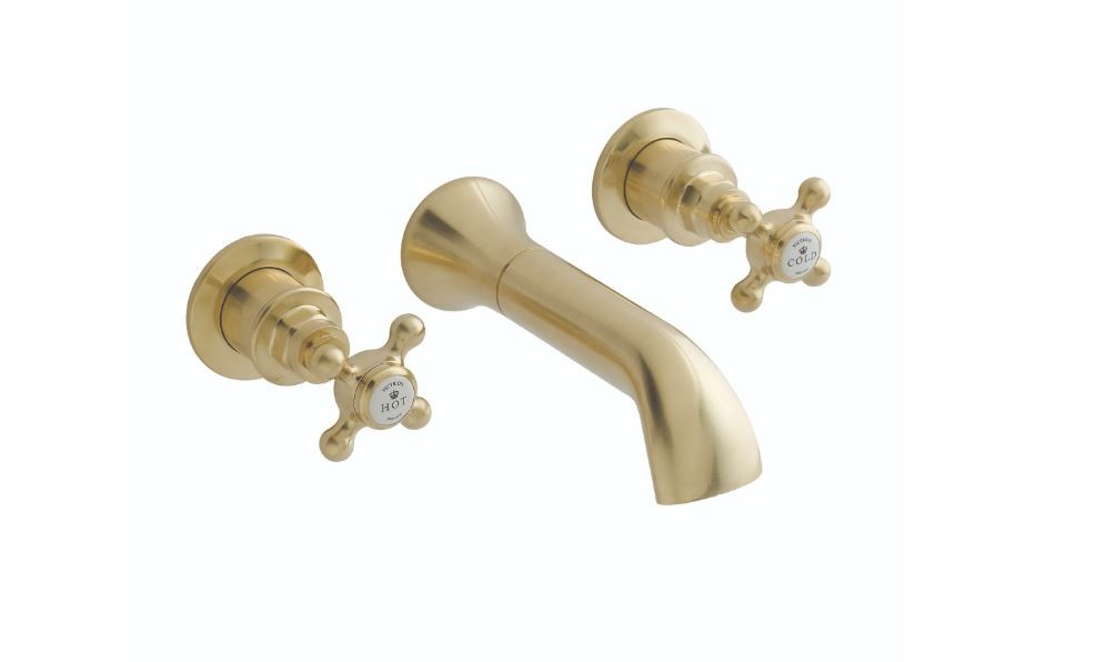 BC Designs Victrion Crosshead Wall Mounted Bath Filler Tap (3 Tapholes) Brushed Gold [CTA030BG]