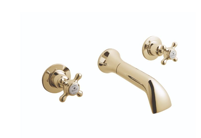 BC Designs Victrion Crosshead Wall Mounted Basin Mixer Tap (3 Tapholes) Gold [CTA031G]