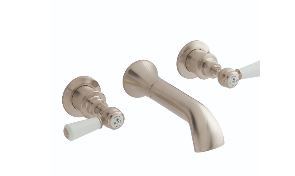 BC Designs Victrion Lever Wall Mounted Basin Mixer Tap (3 Tapholes) Brushed Nickel [CTB031BN]