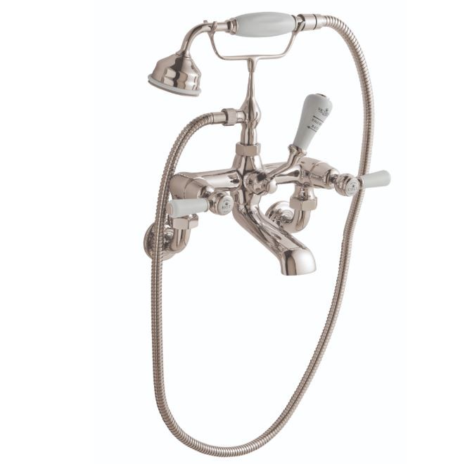BC Designs Victrion Lever Wall Mounted Bath Shower Mixer Tap (2 Tapholes) Nickel [CTB121N]
