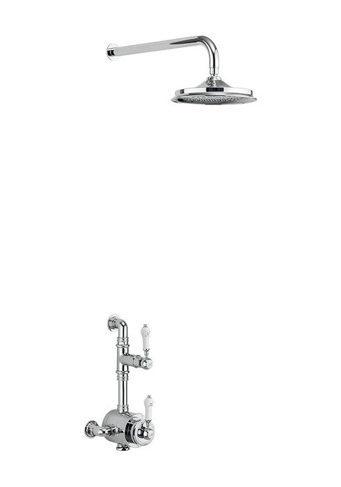 Burlington BF1S Stour Thermostatic Exposed Shower Valve Single Outlet with Fixed Shower Arm Chrome/White (Shower Head NOT Included)