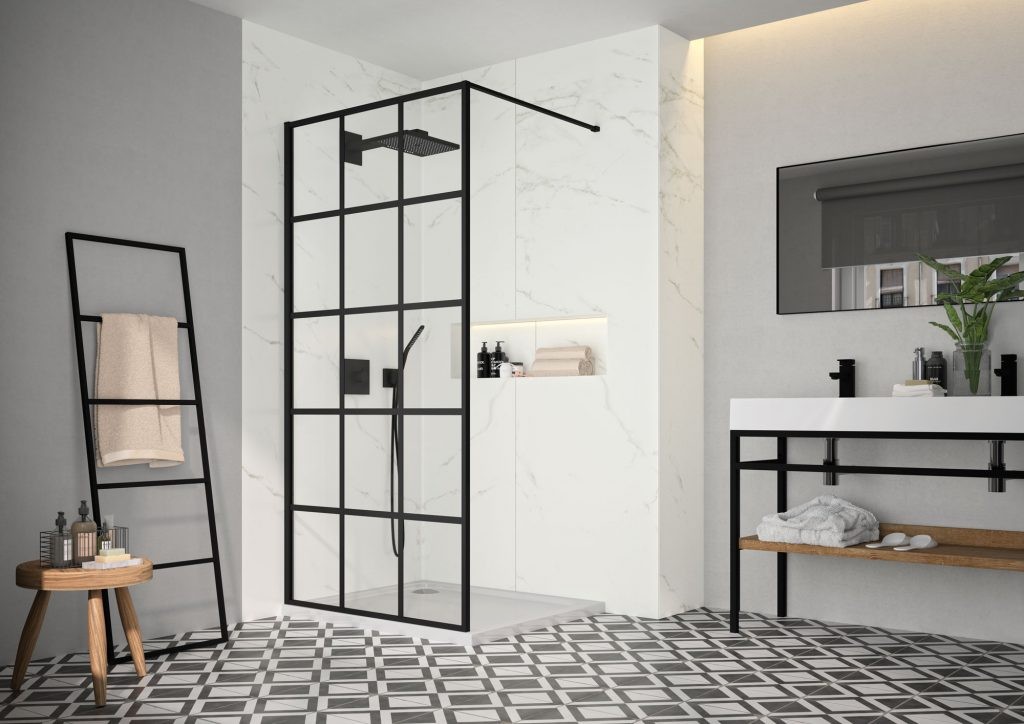 MERLYN - BLKFSWCTL100 Matt Black Squared 1000mm Showerwall Wetroom Panel