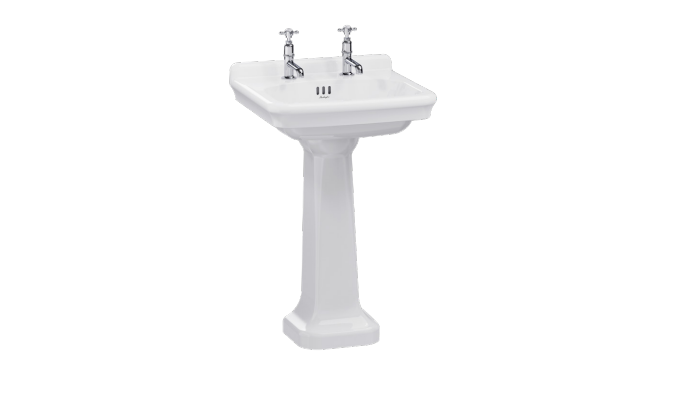 Burlington Guild Wash Basin 560mm (2 Tapholes) White (Brassware & Washstand NOT Included) [GU0562SCW]