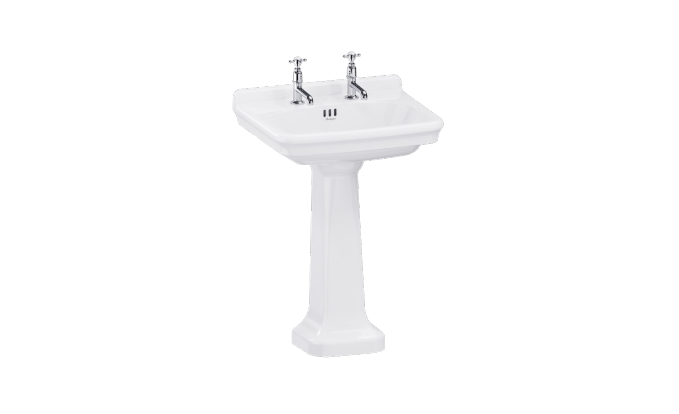 Burlington Guild Wash Basin 620mm (2 Tapholes) White (Brassware & Washstand NOT Included) [GU0622SCW]