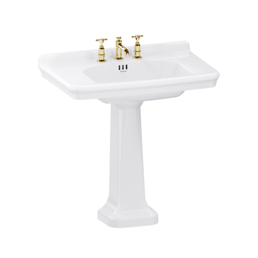 Burlington Guild Wash Basin 850mm (3 Tapholes) White (Brassware & Washstand NOT Included) [GU0853SCW]