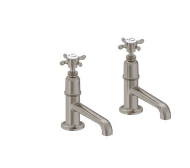 Burlington Guild Long Nose Basin Pillar Tap (2 Tapholes) Brushed Nickel [GU140DNL]