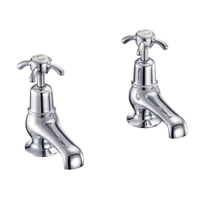 Burlington AN1 Anglesey Cloakroom Basin Pillar Taps Chrome with White Indicies
