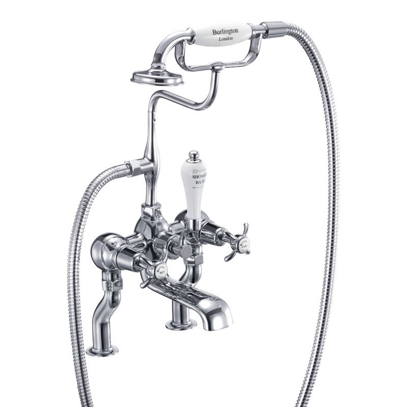 Burlington AN15 Anglesey Deck Mounted Bath Shower Mixer with S Adjuster Chrome (White Indicies)