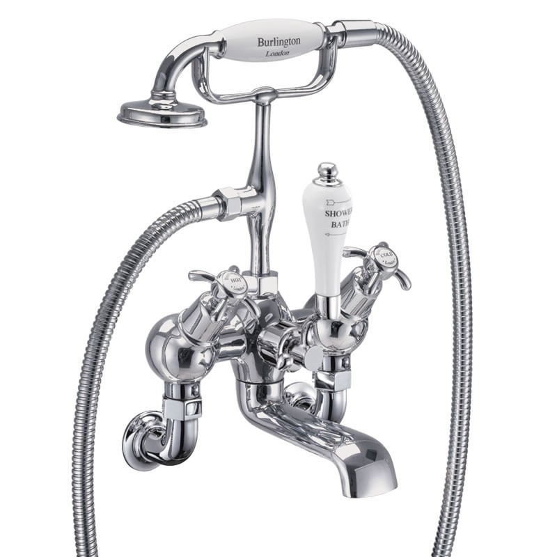 Burlington AN21 Anglesey Wall Mounted Angled Bath Shower Mixer with S Adjuster Chrome (White Indicies)