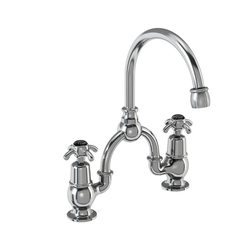 Burlington AN27BLA Anglesey Bridge Basin Mixer with Curved Spout (200mm Tap Centre) Chrome (Matt Black Indicies)