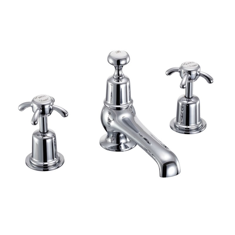 Burlington AN29 Anglesey Thermostatic 3 Taphole Basin Mixer with Pop-Up Waste Chrome (White Indicies)