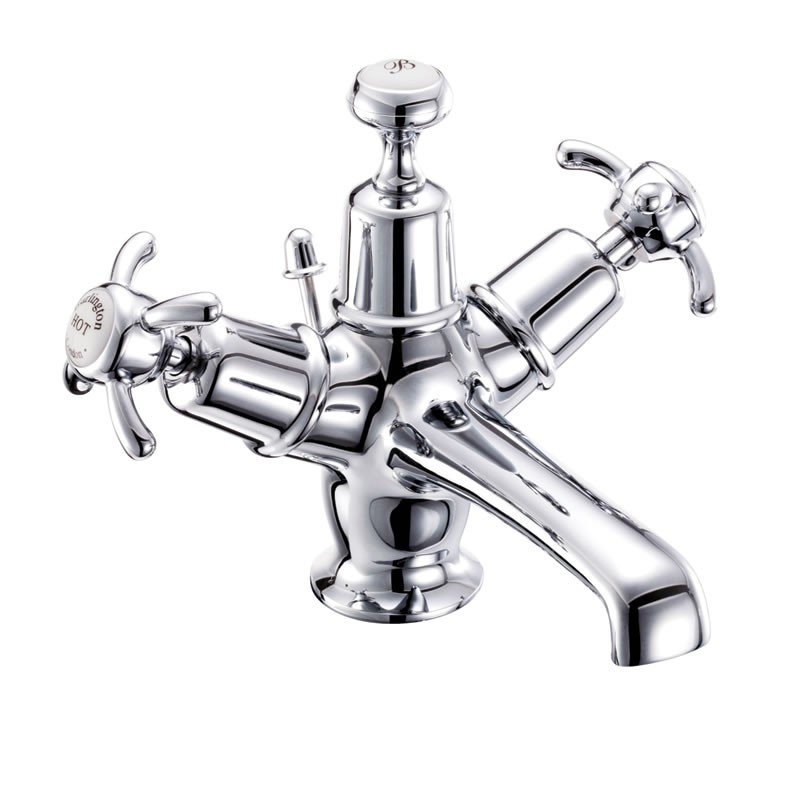 Burlington AN4 Anglesey Basin Mixer Chrome inc Pop-Up Waste with High Central Indice (White)