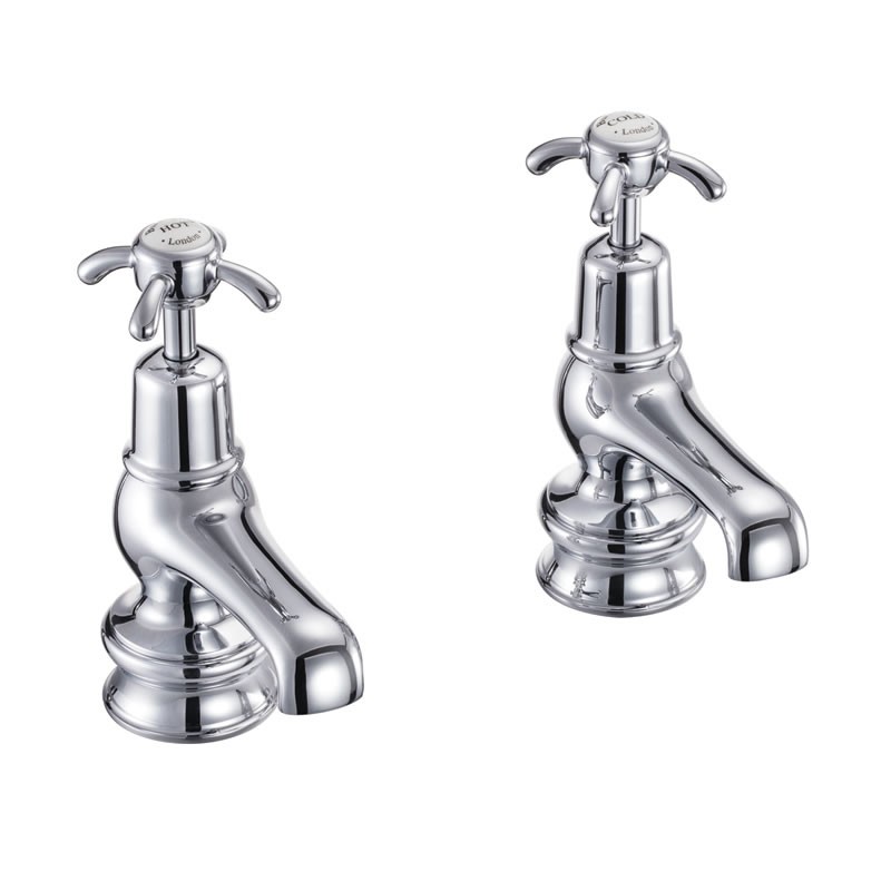 Burlington ANR1 Anglesey Regent Cloakroom Basin Pillar Taps Chrome with White Indicies