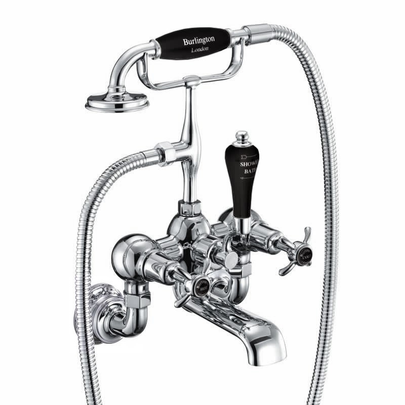 Burlington ANR17BLA Anglesey Regent Wall Mounted Bath Shower Mixer with S Adjuster Chrome (Matt Black Indicies)