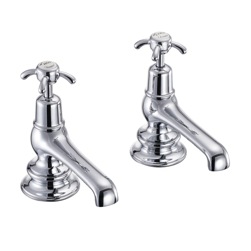 Burlington ANR3 Anglesey Regent Bath Pillar Taps Chrome (White Indicies)