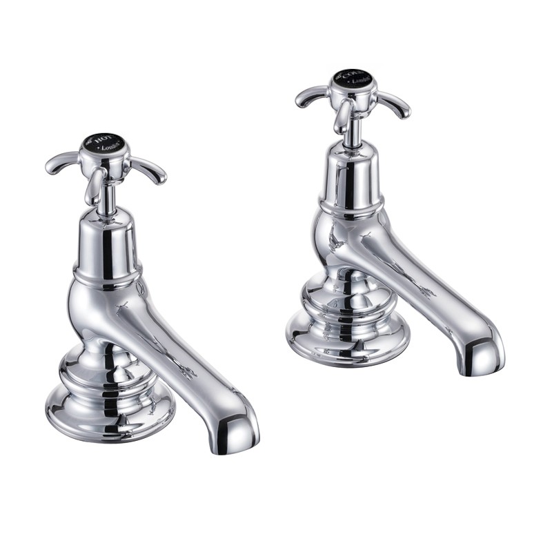 Burlington ANR3BLA Anglesey Regent Bath Pillar Taps Chrome (Matt Black Indicies)