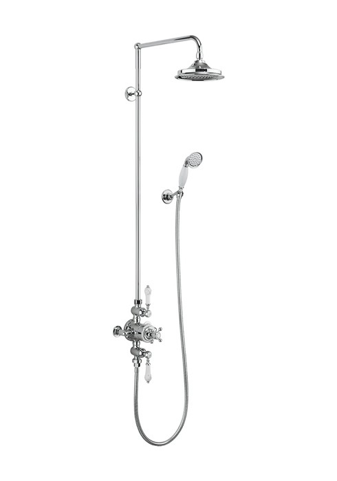 Burlington BAF3S Avon Thermostatic Exposed Shower Valve 2 Outlet with Rigid Riser Swivel Shower Arm Handset & Hose Chrome/White (Shower Head NOT Included)