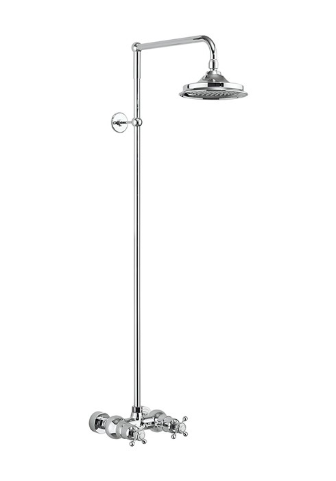 Burlington BEF1S Eden Thermostatic Exposed Shower Bar Valve Single Outlet with Rigid Riser & Swivel Shower Arm Chrome/White (Shower Head NOT Included)