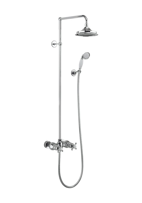 Burlington BEF2S Eden Thermostatic Exposed Shower Bar Valve 2 Outlet with Rigid Riser Swivel Shower Arm Handset & Hose Chrome/White (Shower Head NOT Included)