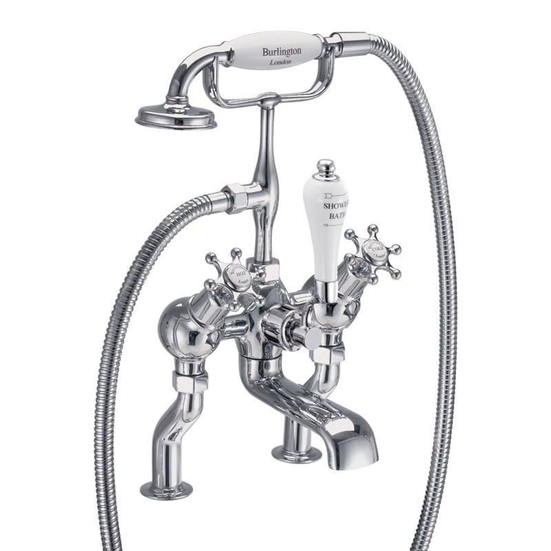 Burlington BI19 Birkenhead Deck Mounted Angled Bath Shower Mixer with S Adjuster Chrome (White Indicies)