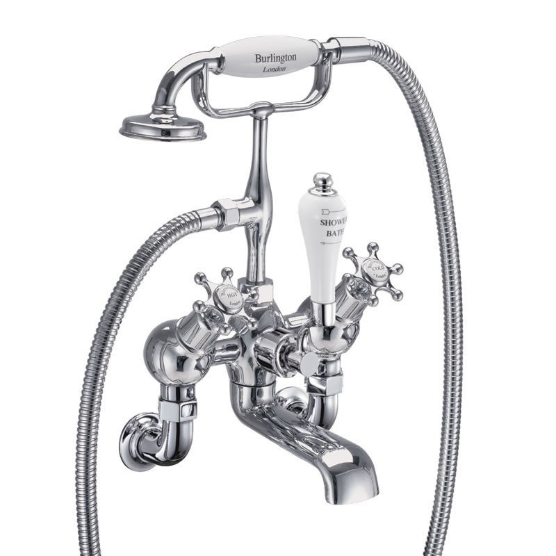 Burlington BI21 Birkenhead Wall Mounted Angled Bath Shower Mixer with S Adjuster Chrome (White Indicies)