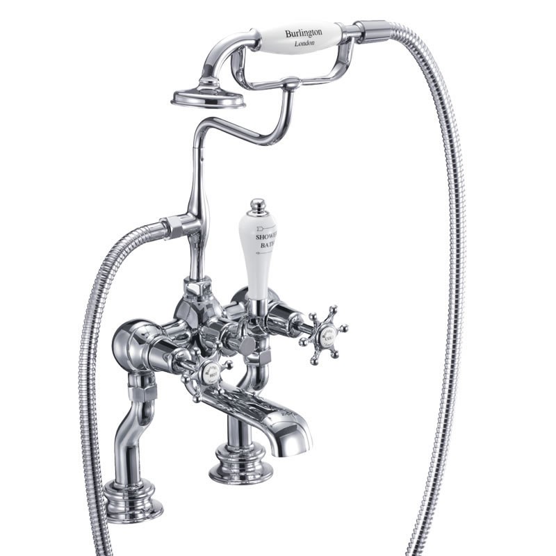 Burlington BIR15 Birkenhead Regent Deck Mounted Bath Shower Mixer with S Adjuster Chrome (White Indicies)