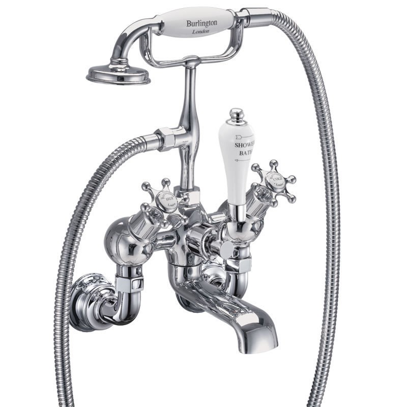 Burlington BIR21 Birkenhead Regent Wall Mounted Angled Bath Shower Mixer with S Adjuster Chrome (White Indicies)