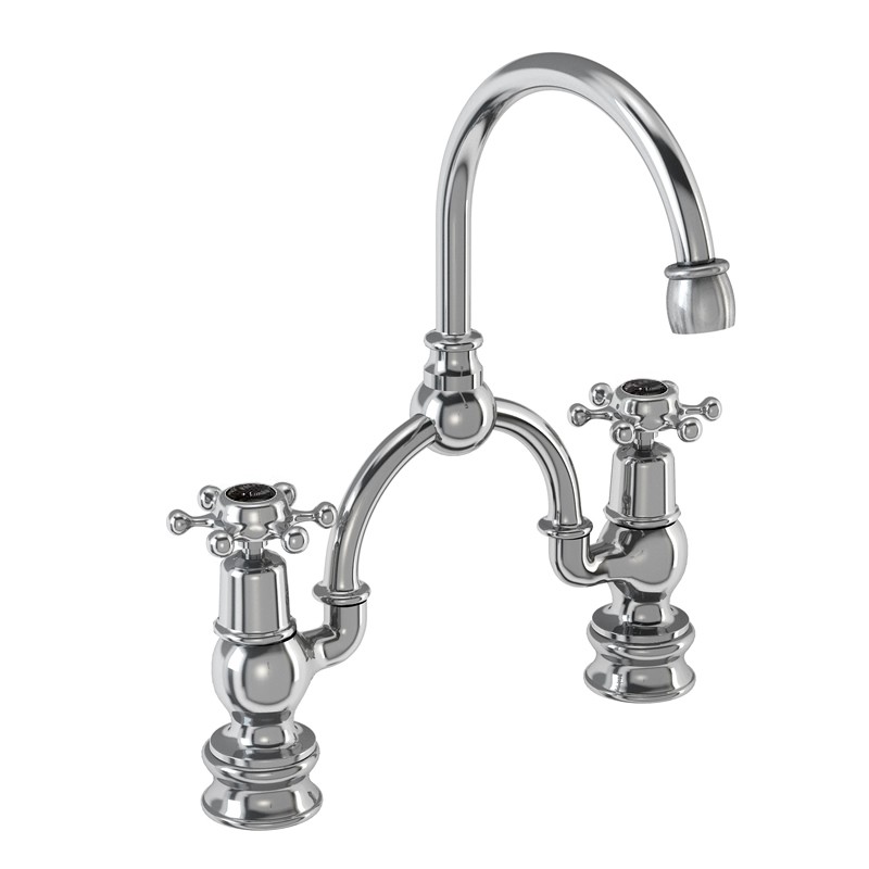 Burlington BIR28BLA Birkenhead Regent Bridge Basin Mixer with Curved Spout (230mm Tap Centre) Chrome (Matt Black Indicies)