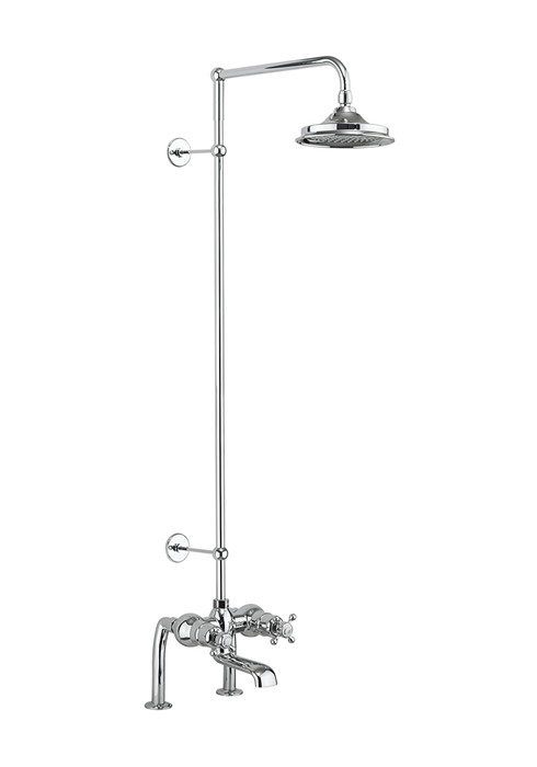 Burlington BT2DS Tay Deck Mounted Thermostatic Bath Shower Mixer with Rigid Riser & Swivel Shower Arm Chrome/White (Shower Head NOT Included)