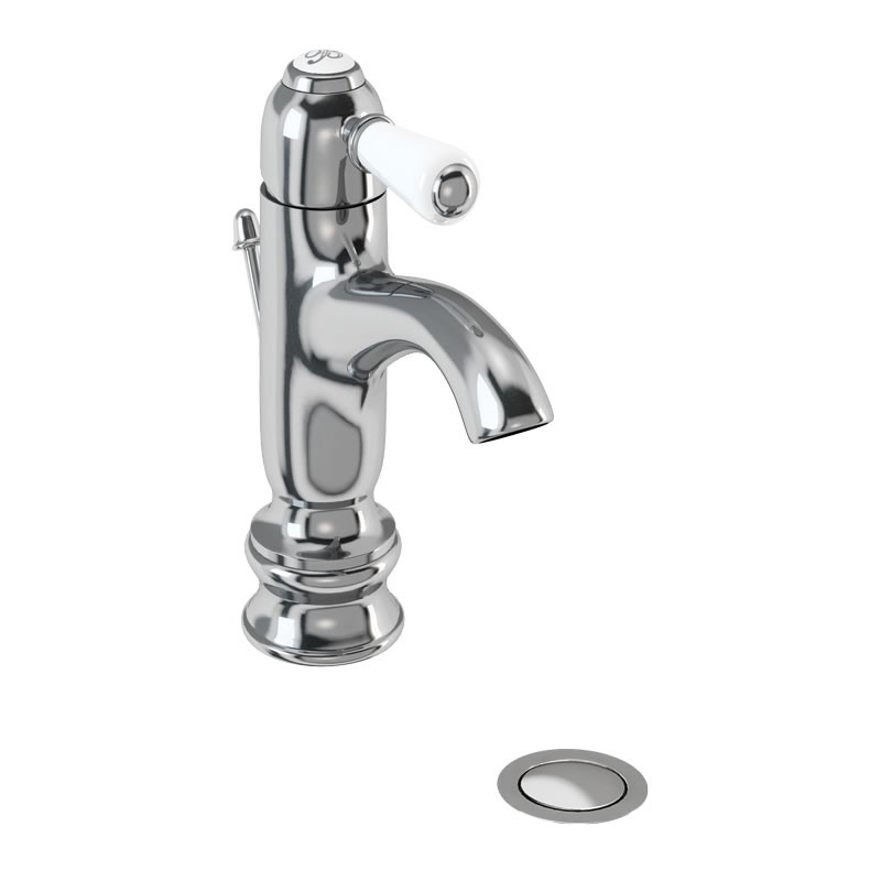 Burlington CHR22 Chelsea Regent Curved Spout Monobloc Basin Mixer with Pop-Up Waste Chrome & White Tap Lever