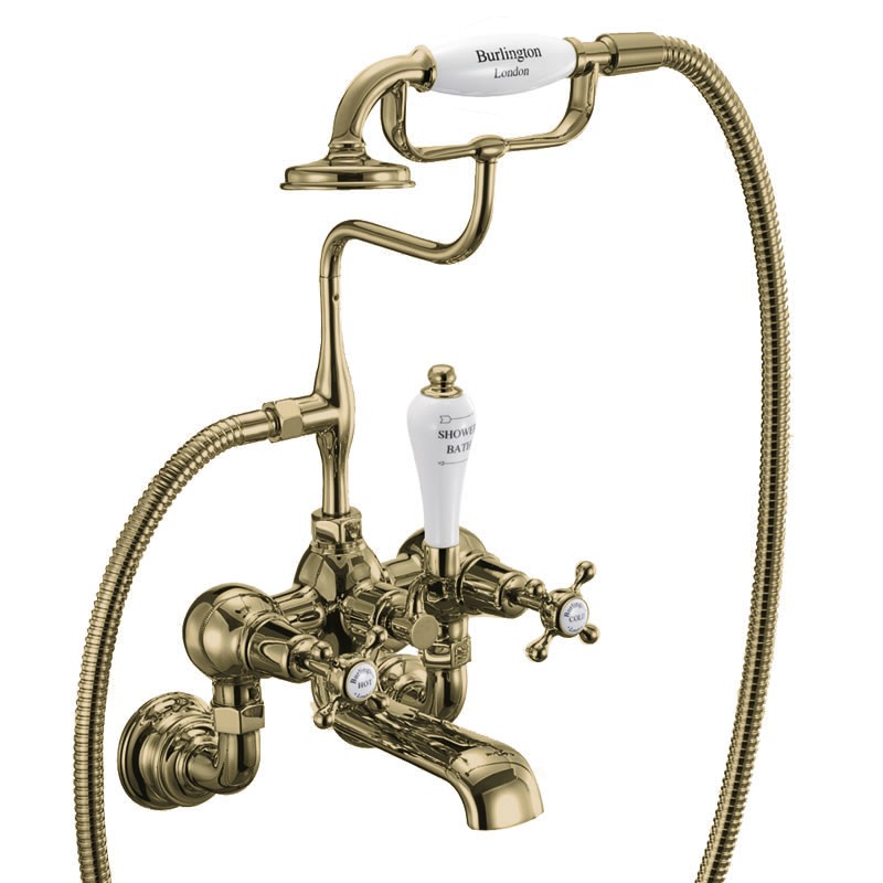 Burlington CLR17QTGOLD Claremont Regent Quarter Turn Wall Mounted Bath Shower Mixer with S Adjuster Gold with White Indicies