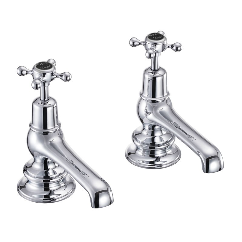 Burlington CLR3BLA Claremont Regent Bath Pillar Taps Chrome with Matt Black Indicies