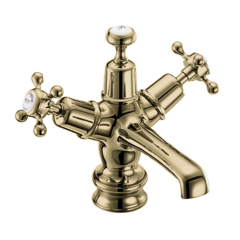 Burlington CLR6QTGOLD Claremont Regent Quarter Turn Basin Mixer Gold inc Click Clack Waste with High Central White Indicies