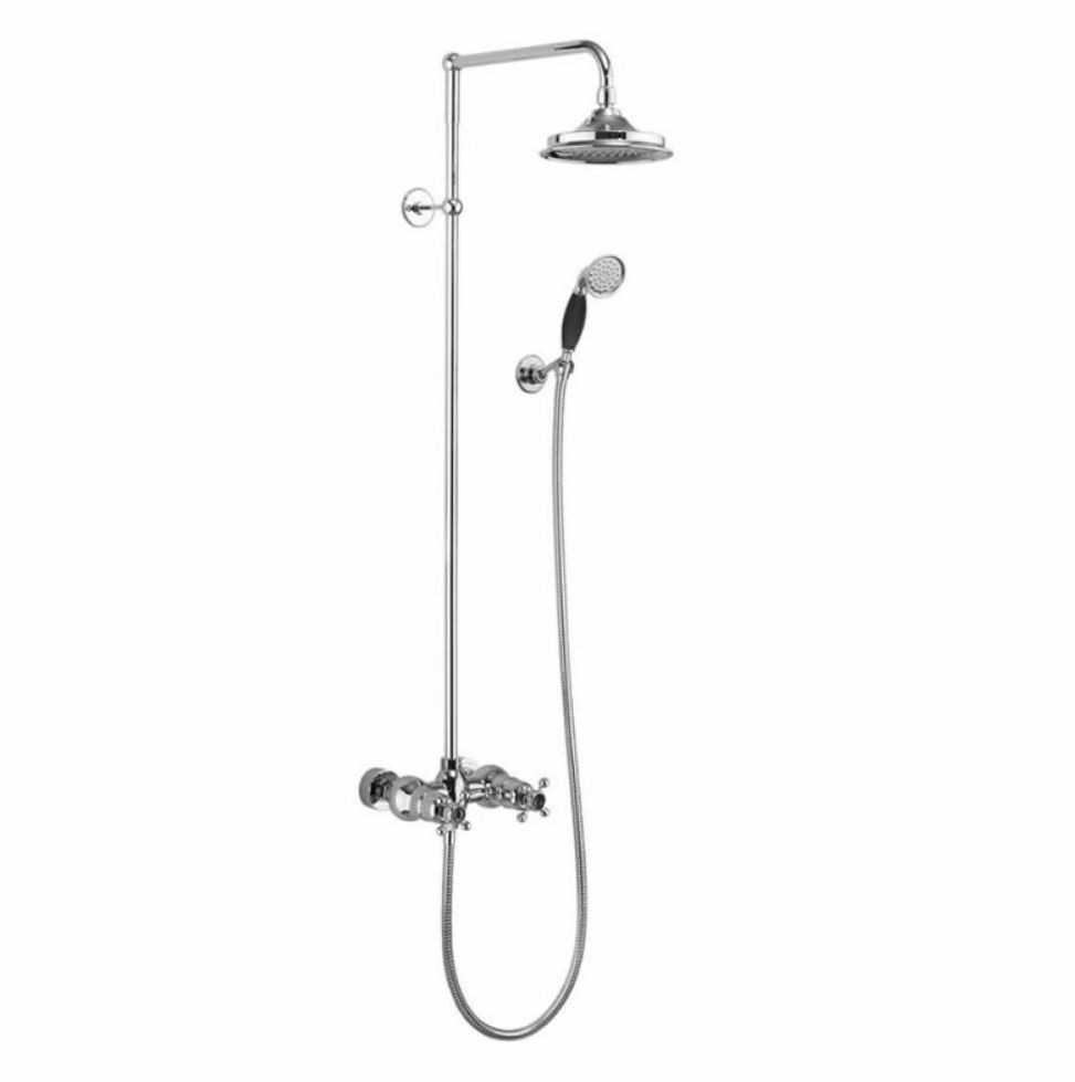 Burlington EF2S Eden Thermostatic Exposed Shower Bar Valve with 2 Outlets Shower Arm Handset & Holder with Hose Polished Chrome