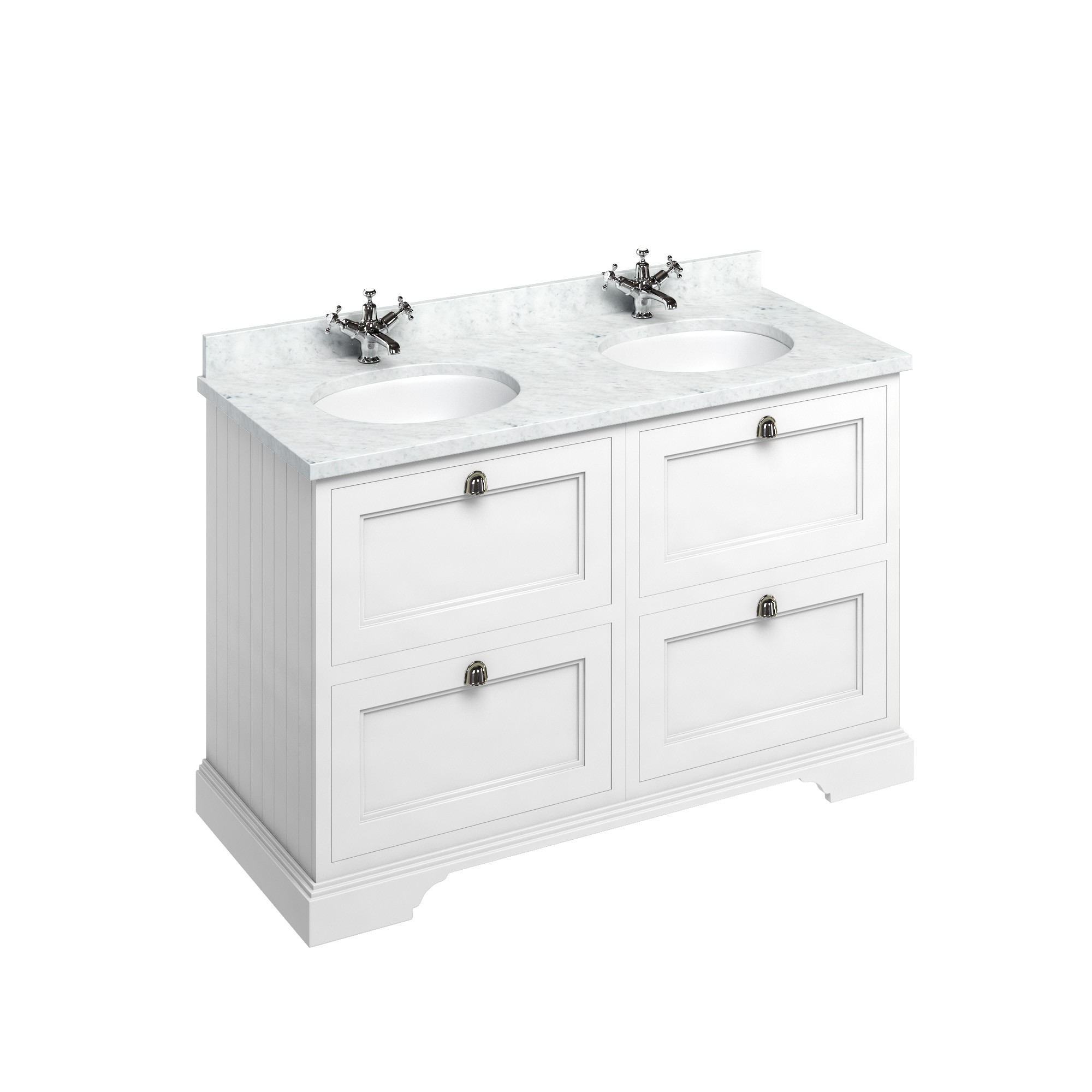 Burlington FC10W Freestanding 1300mm Vanity Unit with 4 Drawers Matt White (Worktop with Vanity Basin NOT Included)