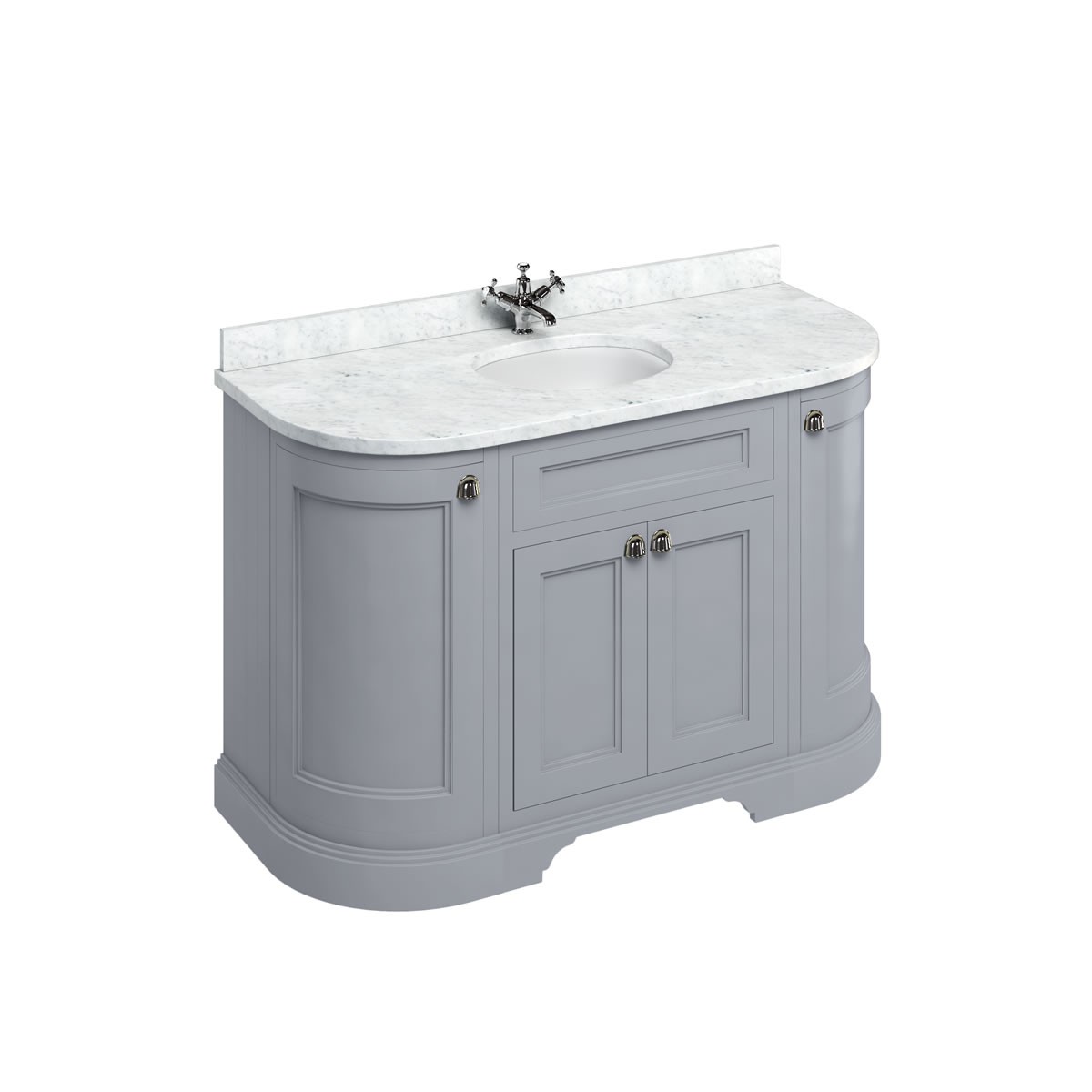 Burlington FC1G Freestanding 1340mm Curved Vanity Unit with Doors Classic Grey (Worktop with Vanity Basin NOT Included)