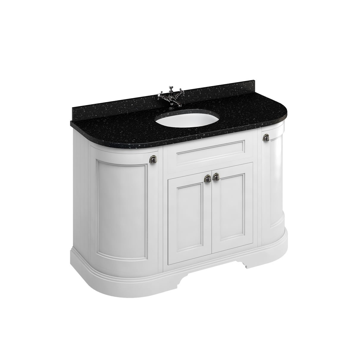 Burlington FC1W Freestanding 1340mm Curved Vanity Unit with Doors Matt White (Worktop with Vanity Basin NOT Included)