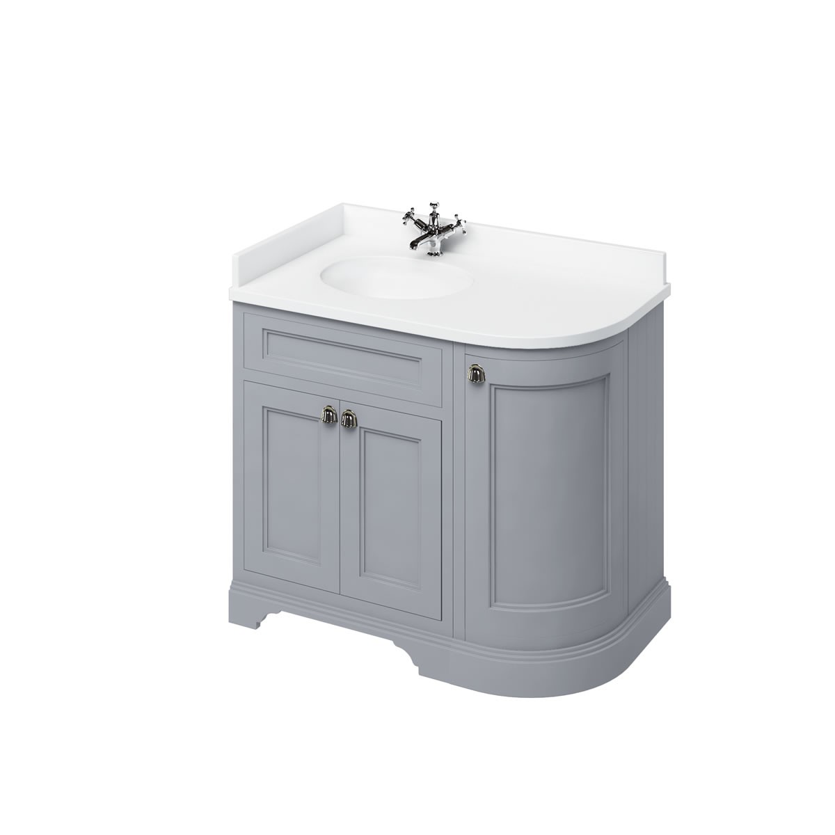 Burlington BW98L Minerva 1000mm Curved Worktop with Left Hand Vanity Basin White (Furniture & Brassware NOT Included)