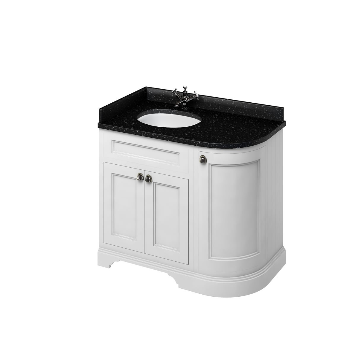 Burlington FC2W Freestanding 1000mm Curved Corner Left Hand Vanity Unit with Doors Matt White (Worktop with Vanity Basin NOT Included)