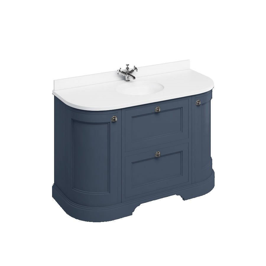 Burlington FC4B Freestanding 1340mm Curved Vanity Unit with Drawers & Doors Blue (Worktop with Vanity Basin NOT Included)