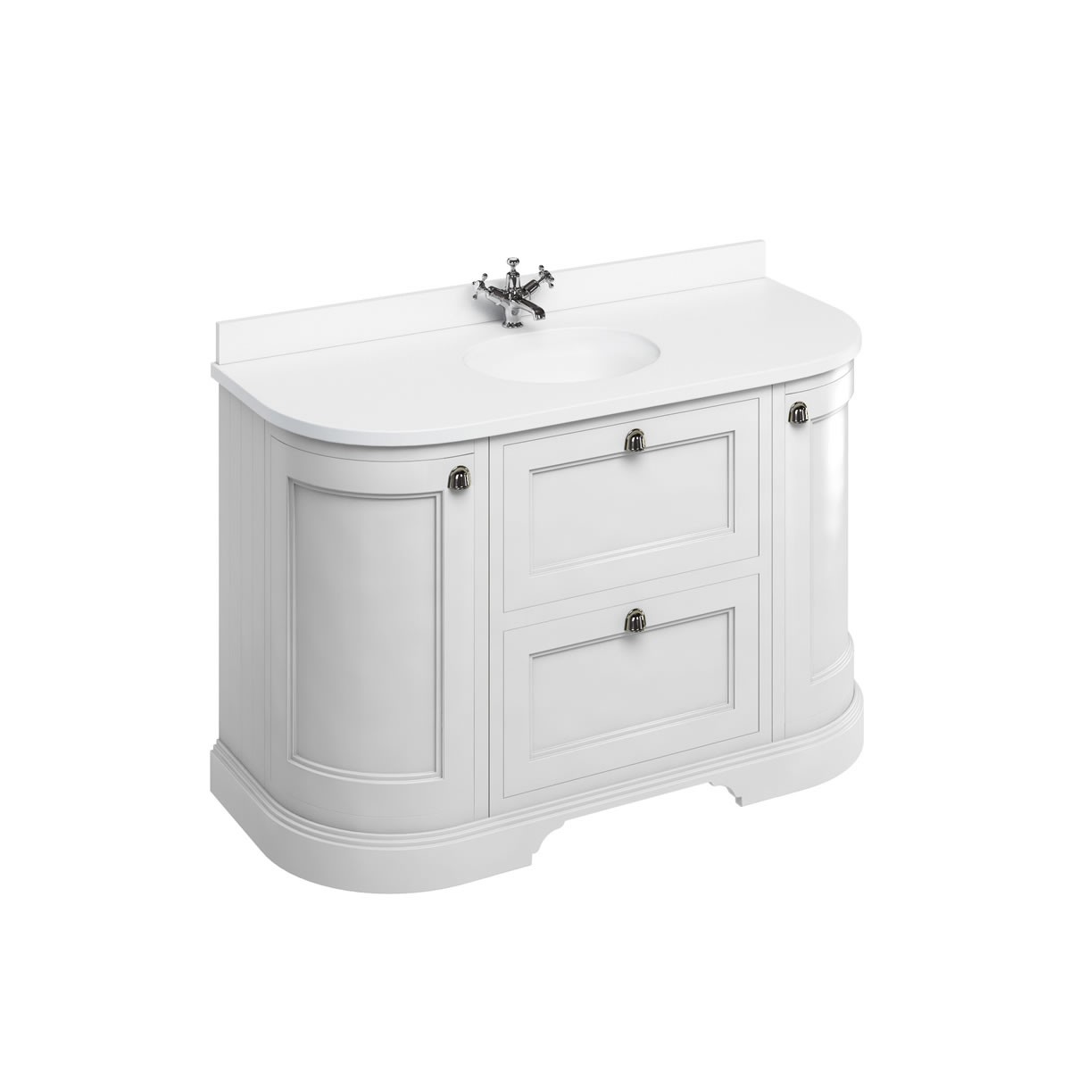 Burlington FC4W Freestanding 1340mm Curved Vanity Unit with Drawers & Doors Matt White (Worktop with Vanity Basin NOT Included)